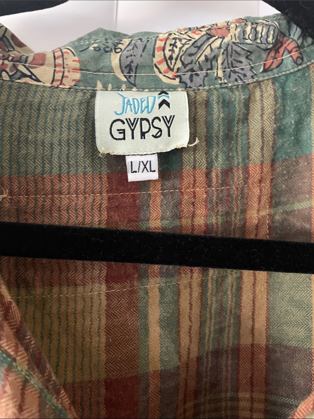 Multicolor Plaid & Paisley Jaded Gypsy Tunic Top L/XL Vintage Stormy Skies - Picture 2 of 5